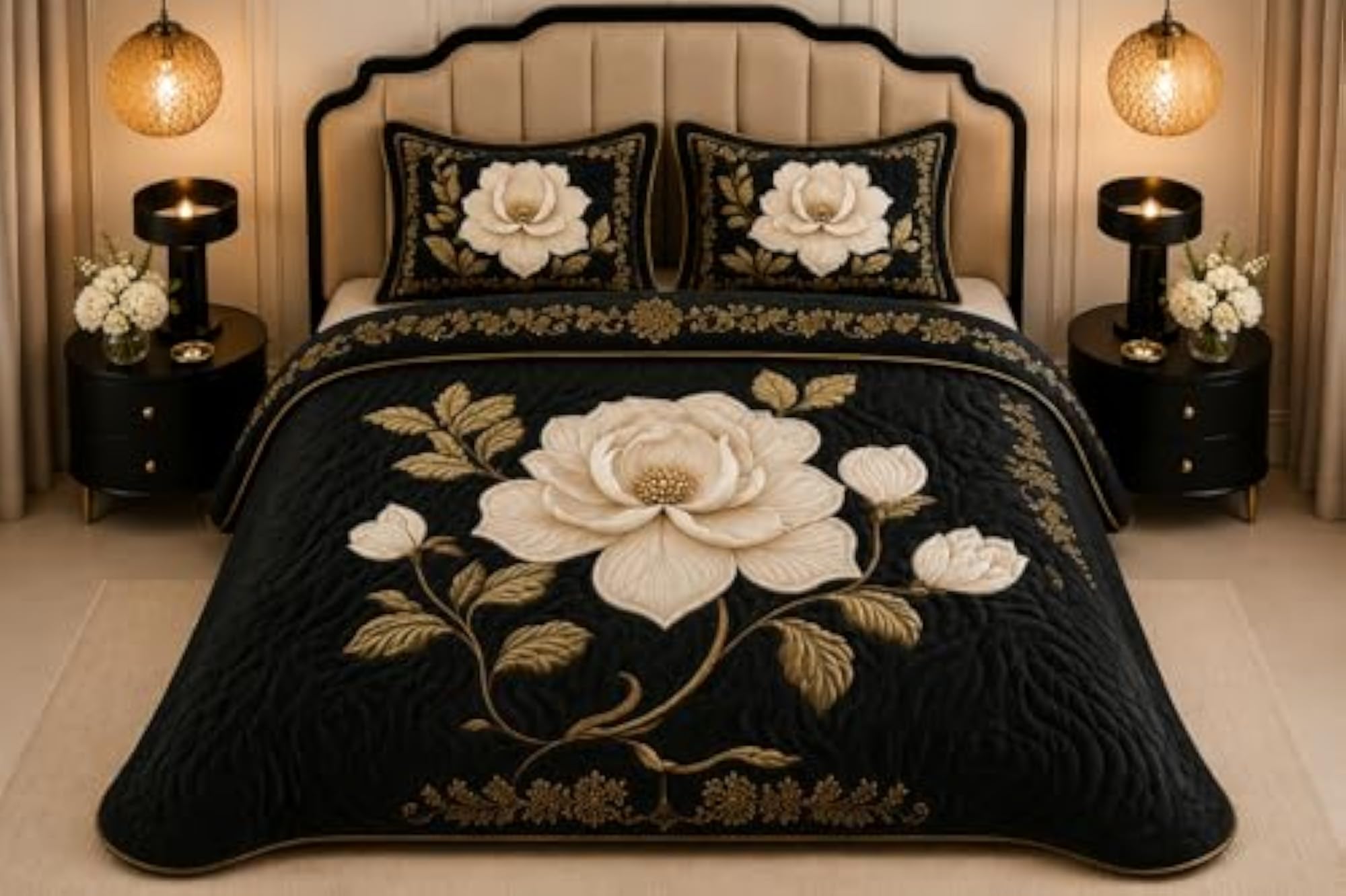 7D Bedsheet Set for Double Bed, Black